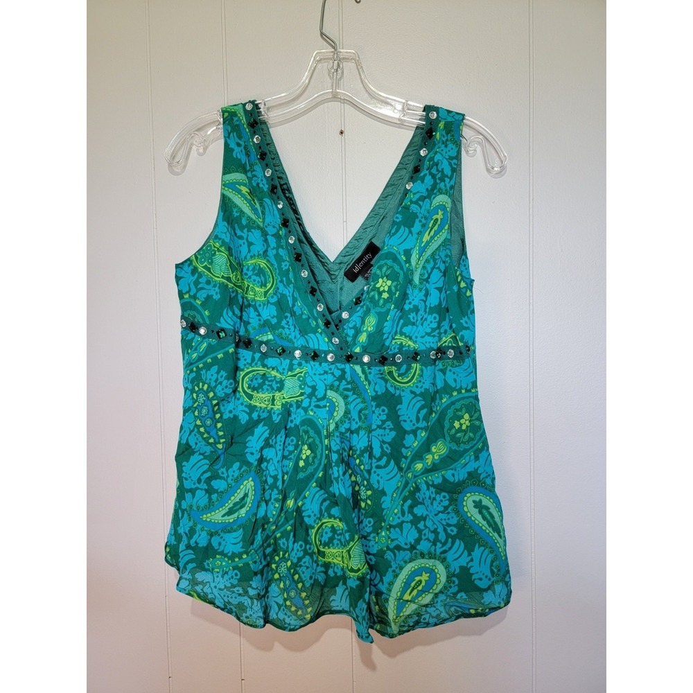 Women's Sleeveless V-Neck Top With Gemstone Accents Size 12‎ EUC